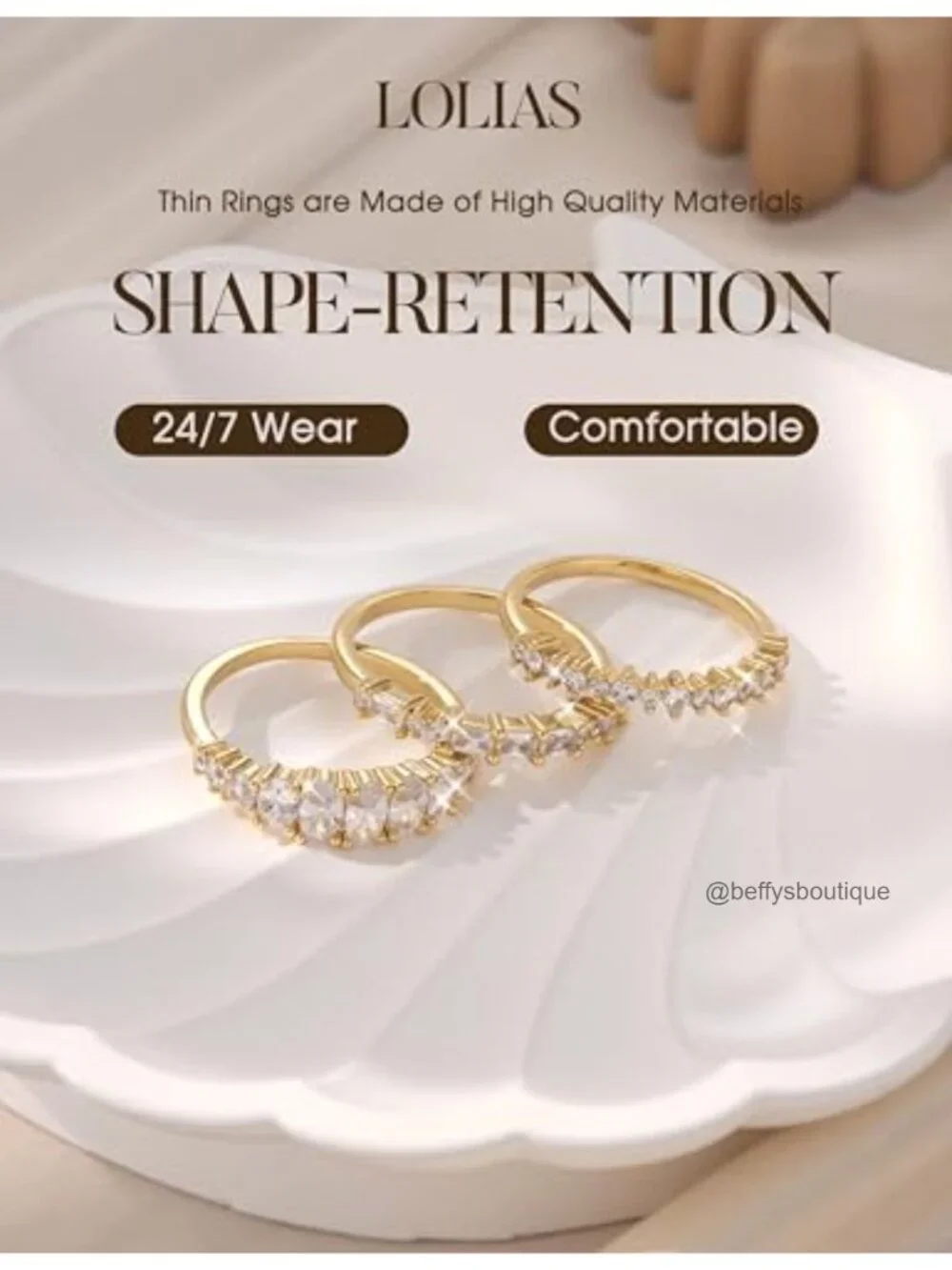14K Gold Plated Stackable Rings for Women Non Tarnish Cubic Zirconia Ring Set
